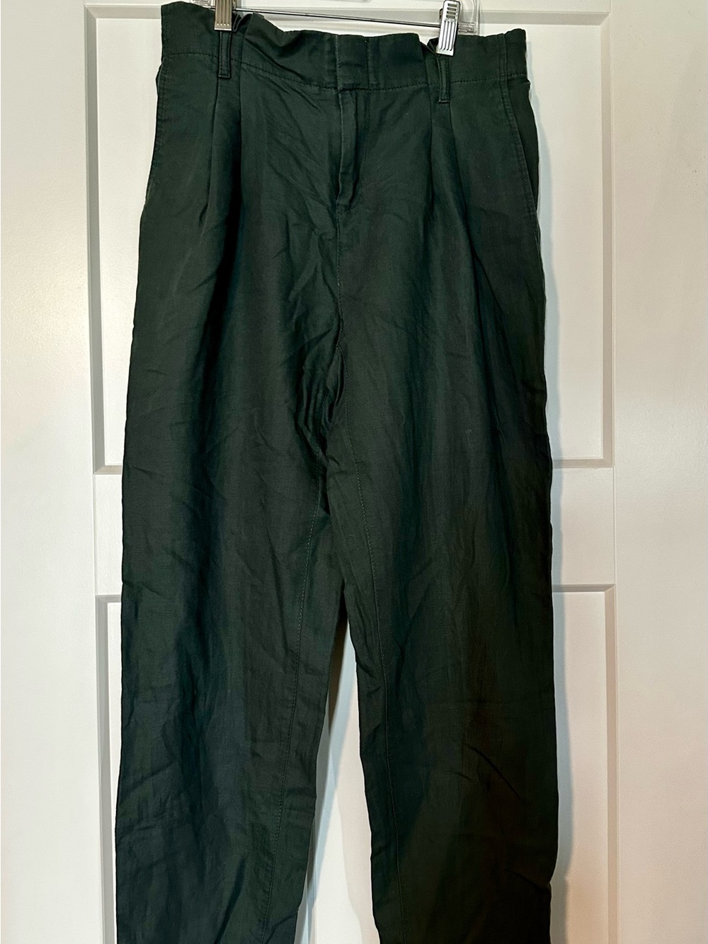 LOFT Slate Green Elastic Waist Pants Linen Cotton Blend